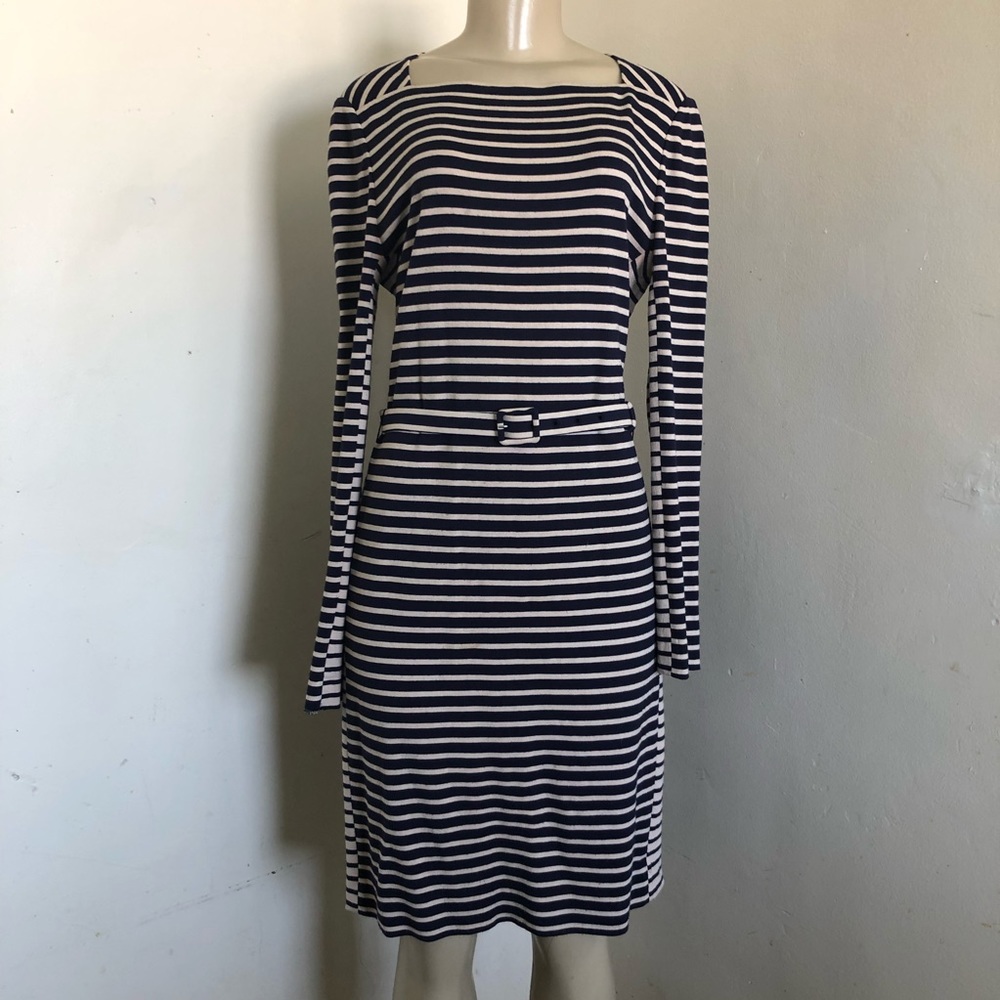 Tory Burch M Dress Navy Blue Tan Stripe Jersey